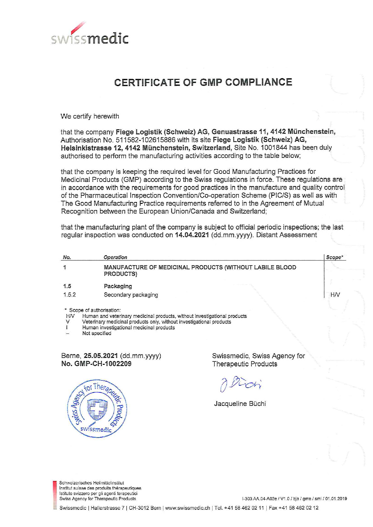ZER-1009_Certificate of GMP Compliance Münchenstein - Swissmedic (EN).pdf