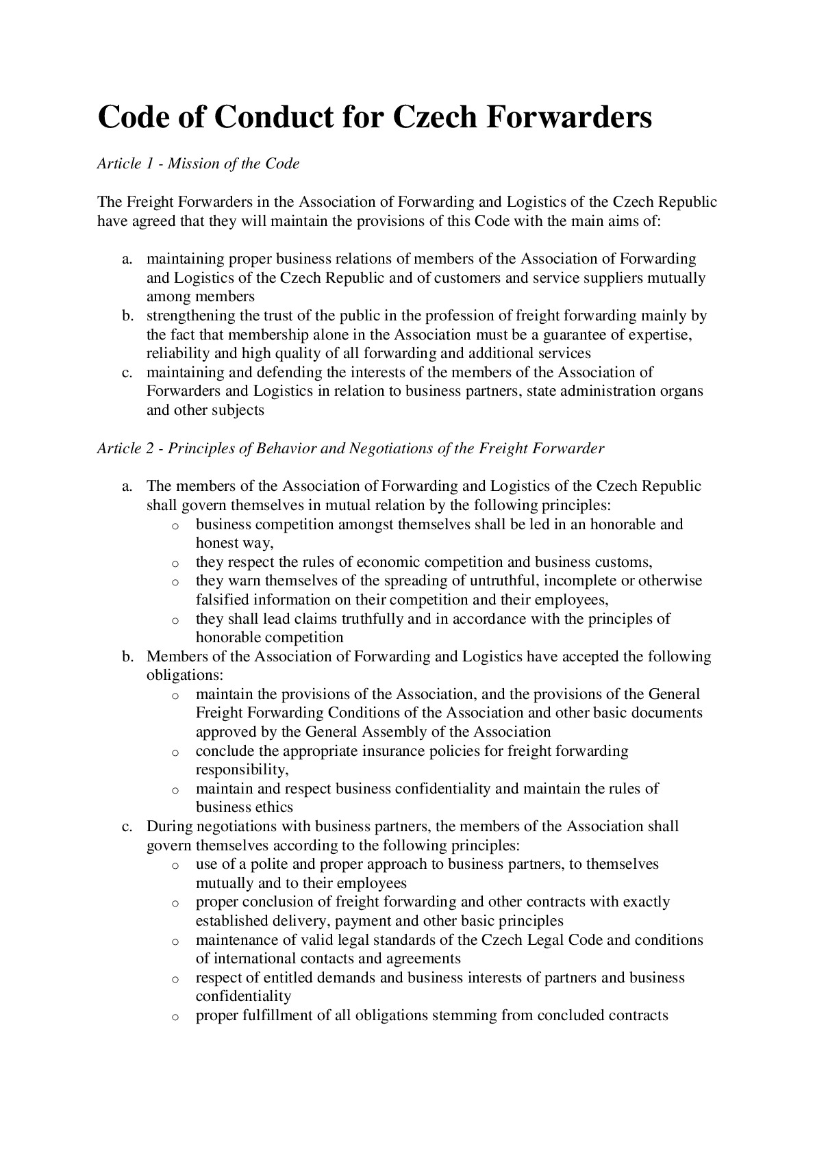 GENERAL TERMS Code of conduct for Czech freight forwarders.pdf