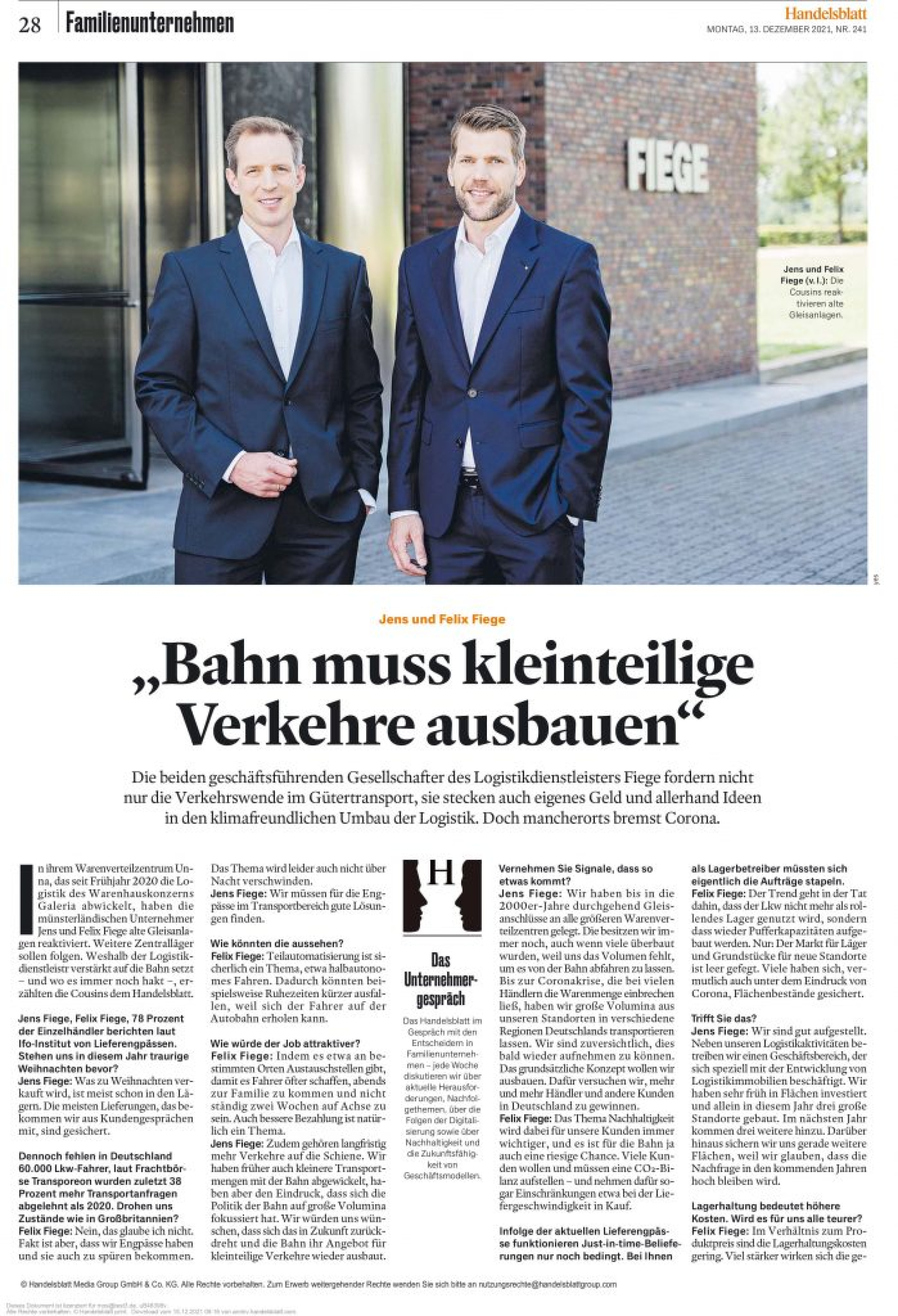 Handelsblatt Jens und Felix Fiege