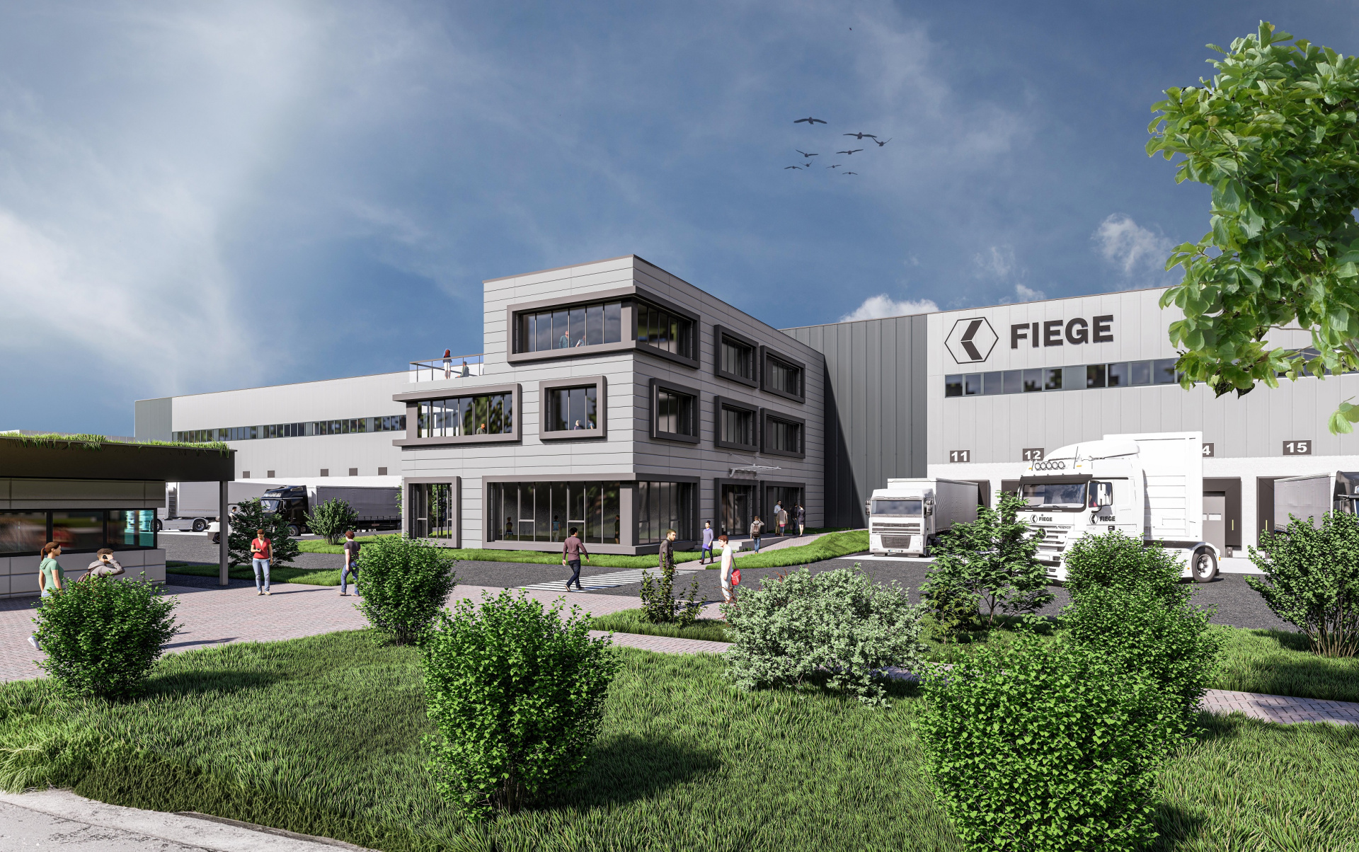 Visualisierung des neuen FIEGE Logistikzentrums in Zülpich